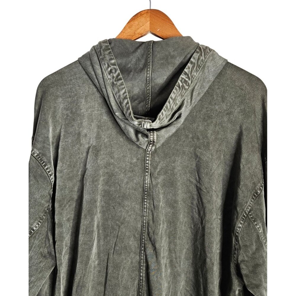 Splendid Sateen Anorak Grunge Green Hooded Zip Jacket Utility Pockets Women L - Picture 4 of 10